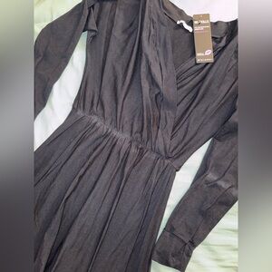 Rebdolls “Focused” Off Shoulder Plunge Skater Long Sleeve Mini Dress